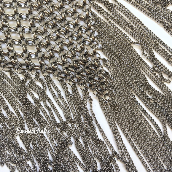 New Maximalist Chainmail Style Fringe Bib Statement Necklace - Picture 10 of 16
